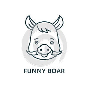 Funny boar vector line icon, linear concept, outline sign, symbol