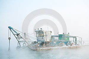 Funny boat in the fog