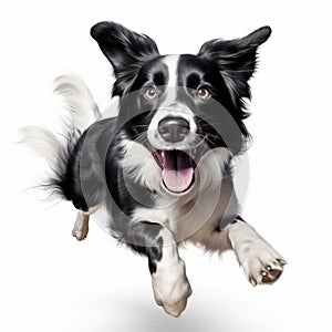 Funny Border Collie Leaping With Happy Face - Digital Hyper-realistic Portrait