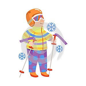 Funny Boy Athlete in Winter Sportswear and Glasses Skiing Vector Illustration