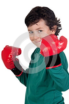 Funny boy with boxing gloves