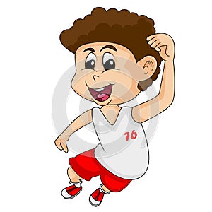 Funny boy jump and happy cartoon vector illustration