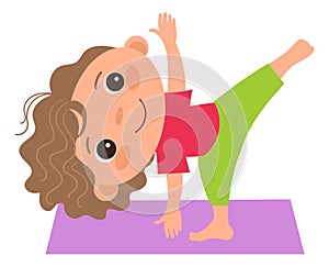 Funny boy in yoga pose. Healthy kid workout