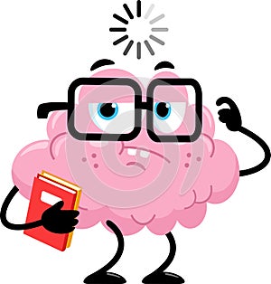 Funny Brain Cartoon Character Holding TextBooks And Thinks photo
