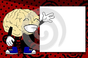Happy brain character cartoon pictureframe background