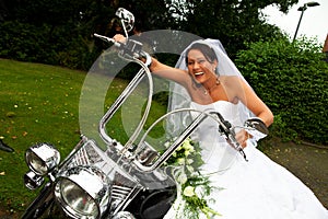 Bride on Harley Davidson bike photo