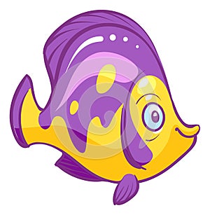 Funny bright fish. Cartoon mascot. Exotic ocean animal