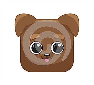 Funny brown dog, puppy, animal square faces, mask, icon, logo. Vector illustration in cartoon style