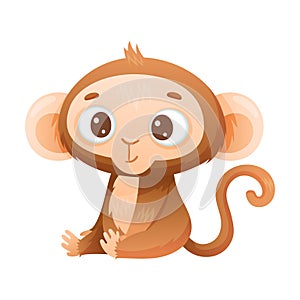 Funny Brown Monkey with Prehensile Tail Sitting and Smiling Vector Illustration