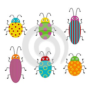 Funny bug set. Collection happy cartoon insects. Colorful hand drawn illustration.