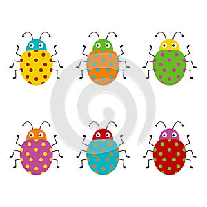 Funny bug set. Collection happy cartoon insects. Colorful illustration