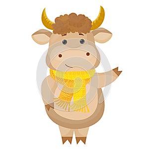 Funny bull. Symbol of 2021 year. Chinese New Year. Vector illustration.