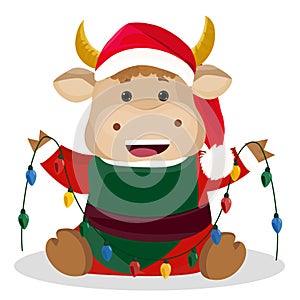 Funny bull. Symbol of 2021 year. Chinese New Year. Vector illustration.