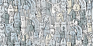 Funny Bunnies family. Seamless pattern background with Rabbits. Symbol of 2023 chineese new year. Cute characters