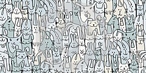 Funny Bunnies family. Seamless pattern background with Rabbits. Symbol of 2023 chineese new year. Cute characters