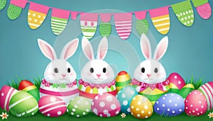 Funny bunny easter eggs Holidays banner