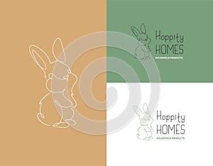 Funny bunny in the line art style for home business, simple logo