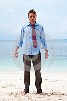 Funny business man on the beach