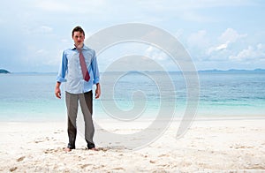 Funny business man on the beach