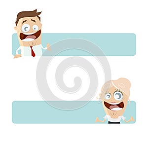 Funny business people with blank banner