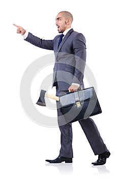 Funny businessman with axe