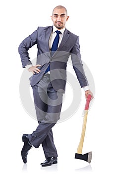 Funny businessman with axe