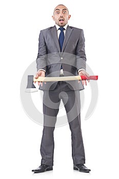 Funny businessman with axe