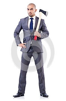 Funny businessman with axe