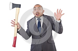 Funny businessman with axe