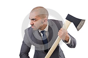 Funny businessman with axe