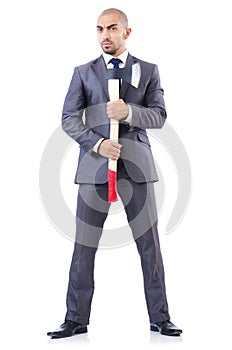 Funny businessman with axe