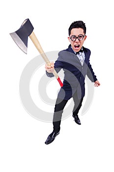 Funny businessman with axe