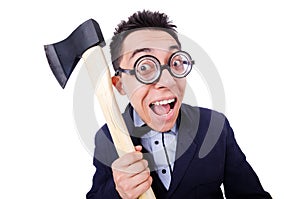 Funny businessman with axe