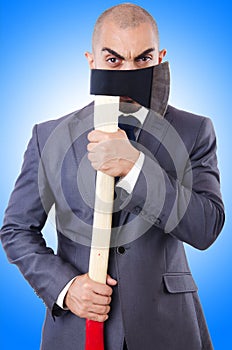 Funny businessman with axe