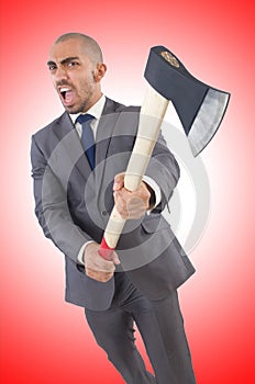 Funny businessman with axe