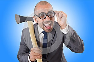 Funny businessman with axe