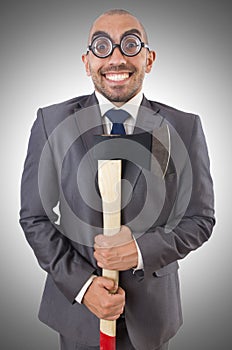 Funny businessman with axe