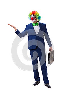 The funny businessman clown isolated on white background