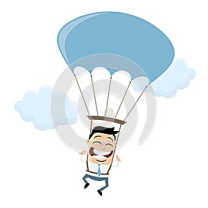 Funny businessman with parachute