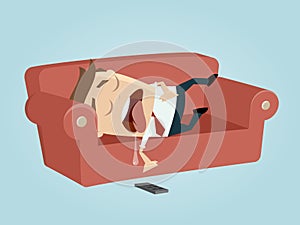 Funny businessman sleeping on the sofa