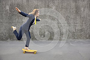 Funny businesswoman going to work outdoor