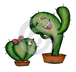 Funny cacti are in pots