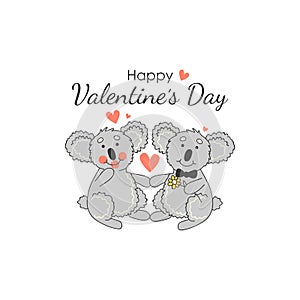 Funny card with couple koalas. Cute animal. Love.