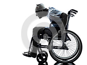 Funny careless injured man in wheelchair