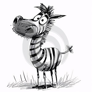 a funny Caricature of a striped zebra with captivating eyes