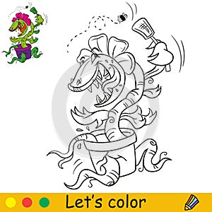 Funny carnivorous plant coloring with colorful template