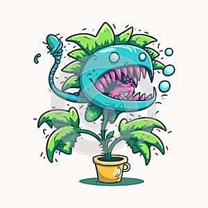 Funny carnivorous plant, a creative cartoon illustration, suitable for printing, advertising, mobile applications, and T-shirt