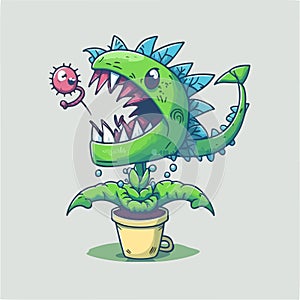 Funny carnivorous plant, a creative cartoon illustration, suitable for printing, advertising, mobile applications, and T-shirt