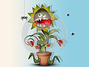 Funny carnivorous plant eat insect