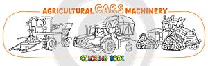 Funny cars coloring book set. Agricultural machinery